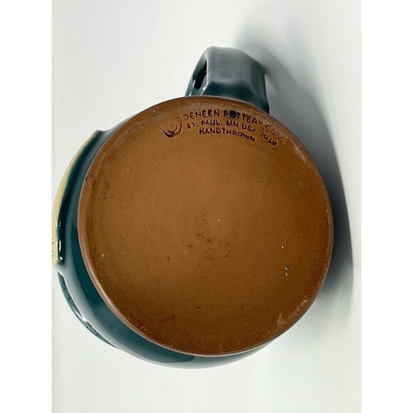 Deneen Pottery Lake Toxaway Greystone Inn NC Drip Green Cup Mug Handthrown USA - Picture 10 of 14